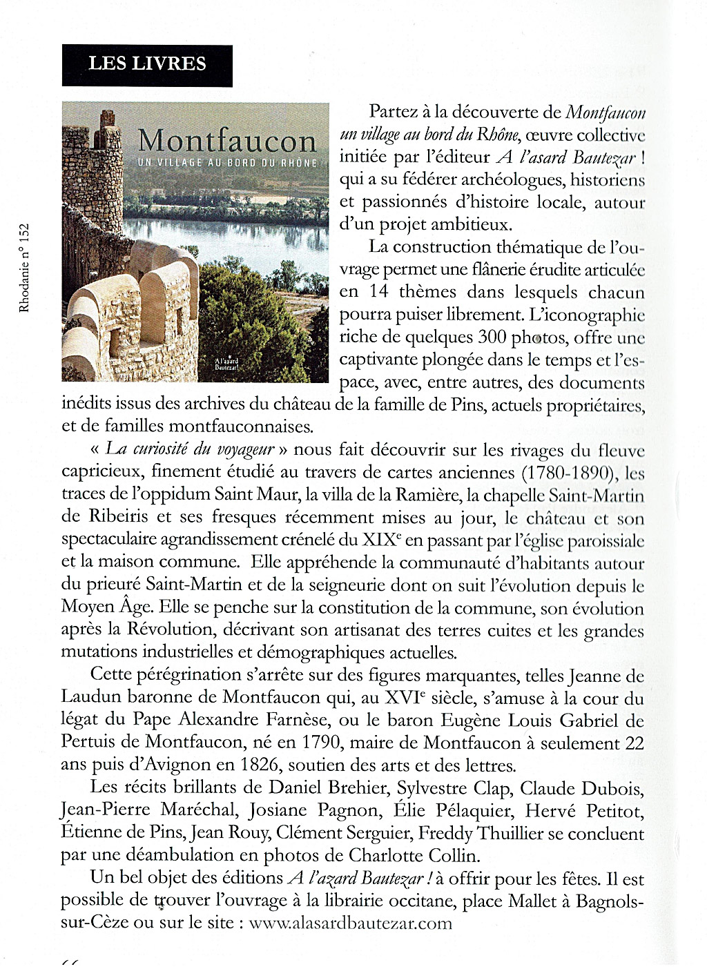 Article paru lors de la sortie de l'ouvrage Montfaucon un village au bord du Rhône